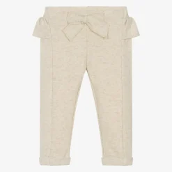 Girls Beige Marl Cotton Bow Trousers