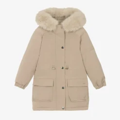 Girls Beige Padded Coat