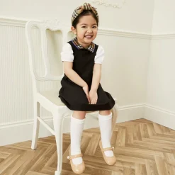 Girls Beige Patent Leather Pearl Shoes