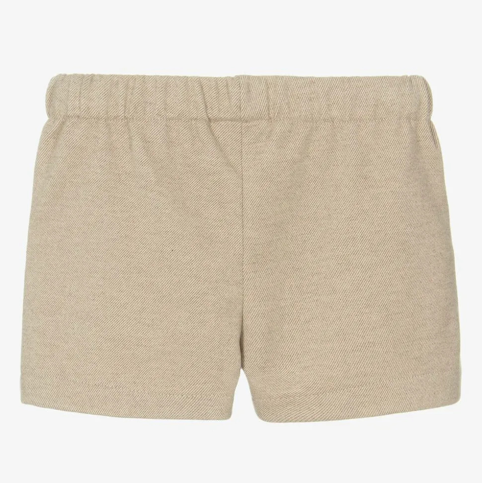 Girls Beige Pleated Shorts