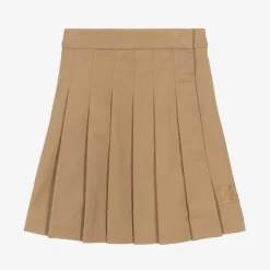 Girls Beige Pleated Twill Skirt
