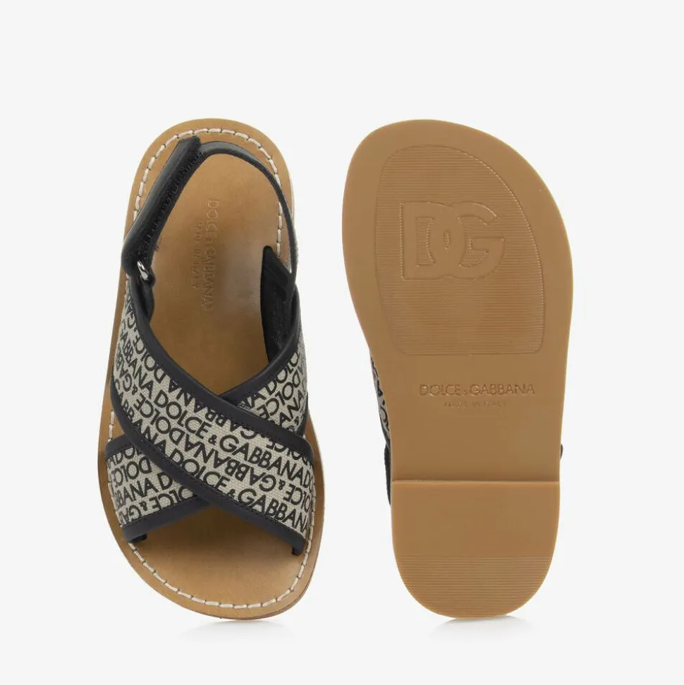 Girls Beige Printed Canvas Velcro Sandals