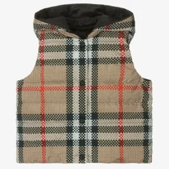 Girls Beige Reversible Check Gilet