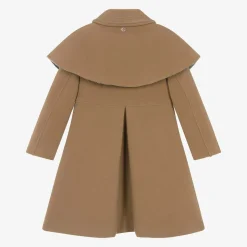 Girls Beige Shawl Collar Coat