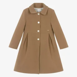 Girls Beige Shawl Collar Coat
