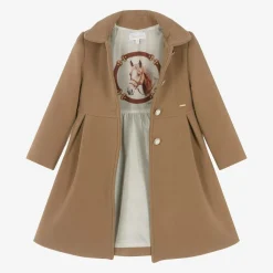 Girls Beige Shawl Collar Coat
