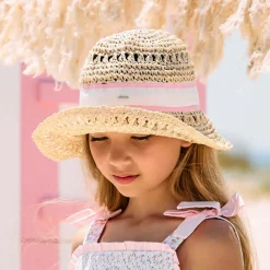 Girls Beige Straw Hat