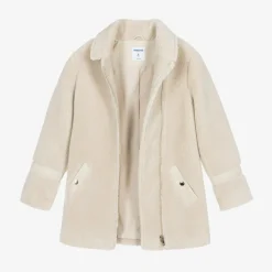 Girls Beige Teddy Fleece Coat