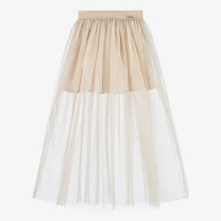 Girls Beige Tulle Maxi Skirt