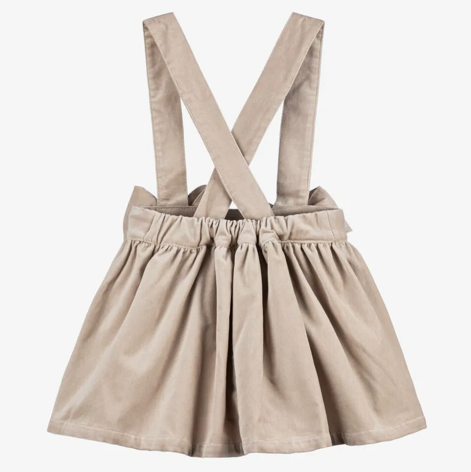 Girls Beige Velvet Skirt