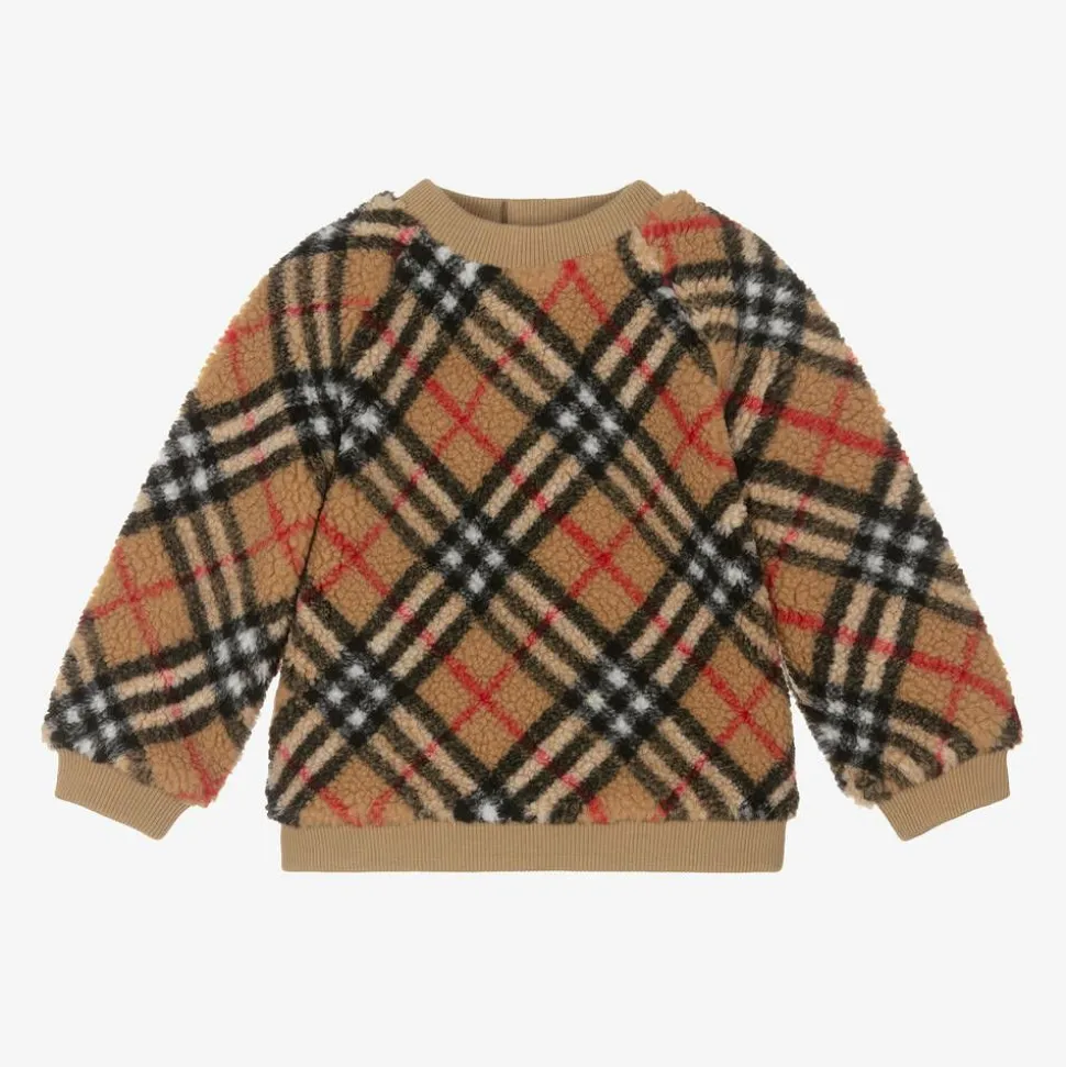 Girls Beige Vintage Check Fleece Sweatshirt