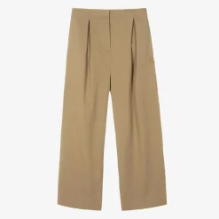 Girls Beige Wide Leg Twill Trousers