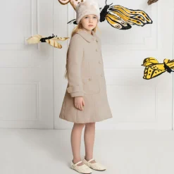 Girls Beige Woven Coat