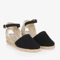 Girls Black & Beige Wedge Espadrilles