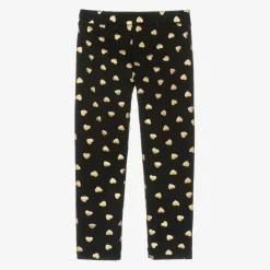 Girls Black & Gold Heart Cotton Leggings