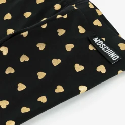 Girls Black & Gold Heart Cotton Leggings