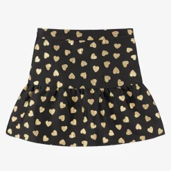 Girls Black & Gold Hearts Jacquard Skirt