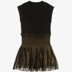 Girls Black & Gold Pleated Dress