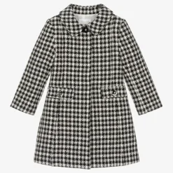 Girls Black & Ivory Check Tweed Coat