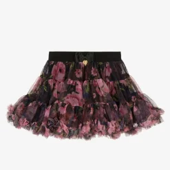 Girls Black & Pink Rose Tulle Tutu Skirt