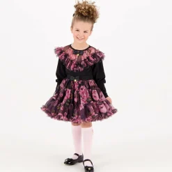Girls Black & Pink Rose Tulle Tutu Skirt