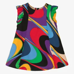 Girls Black & Purple Onde Print Viscose Dress