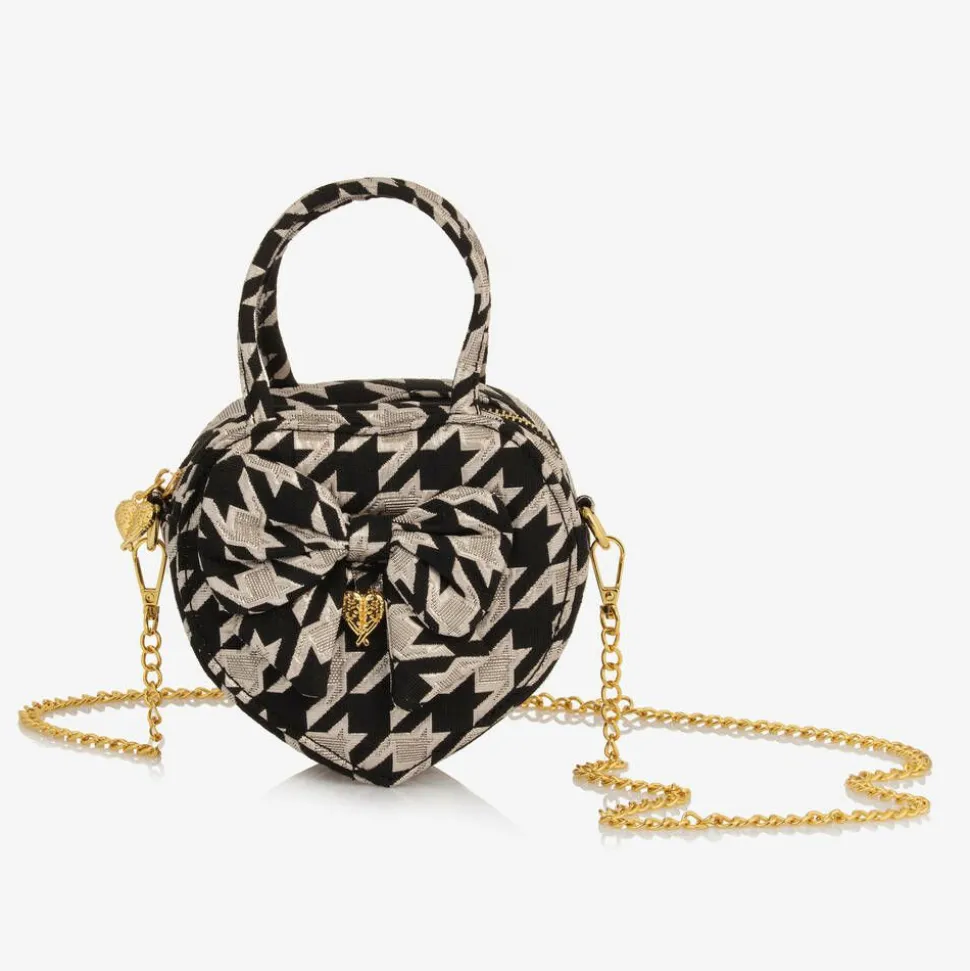 Girls Black & Silver Houndstooth Bag (15cm)