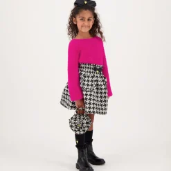 Girls Black & Silver Houndstooth Bag (15cm)