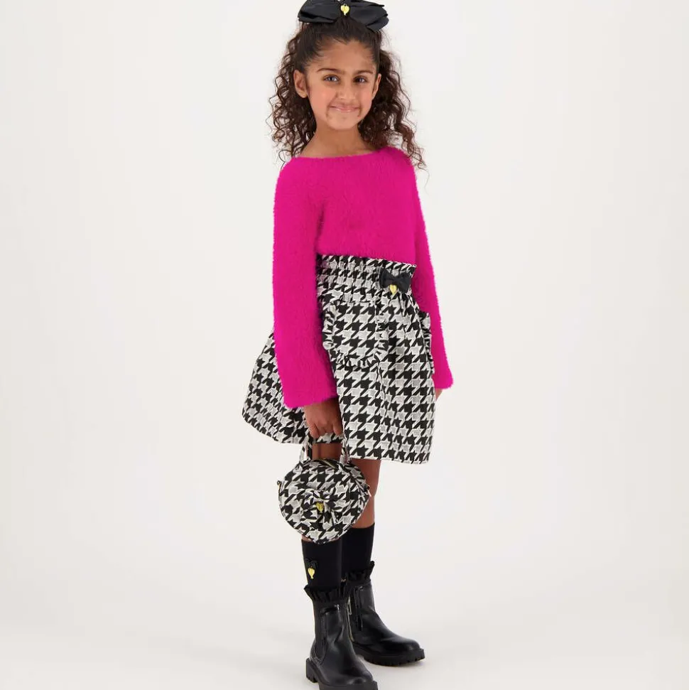 Girls Black & Silver Houndstooth Bag (15cm)