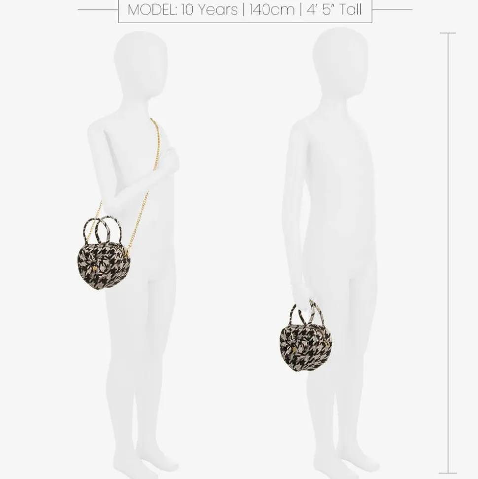 Girls Black & Silver Houndstooth Bag (15cm)