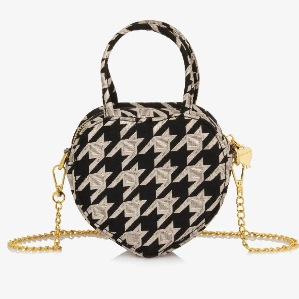 Girls Black & Silver Houndstooth Bag (15cm)