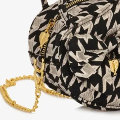 Girls Black & Silver Houndstooth Bag (15cm)