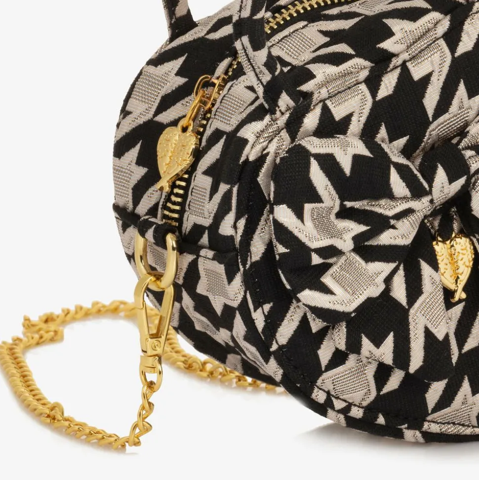 Girls Black & Silver Houndstooth Bag (15cm)