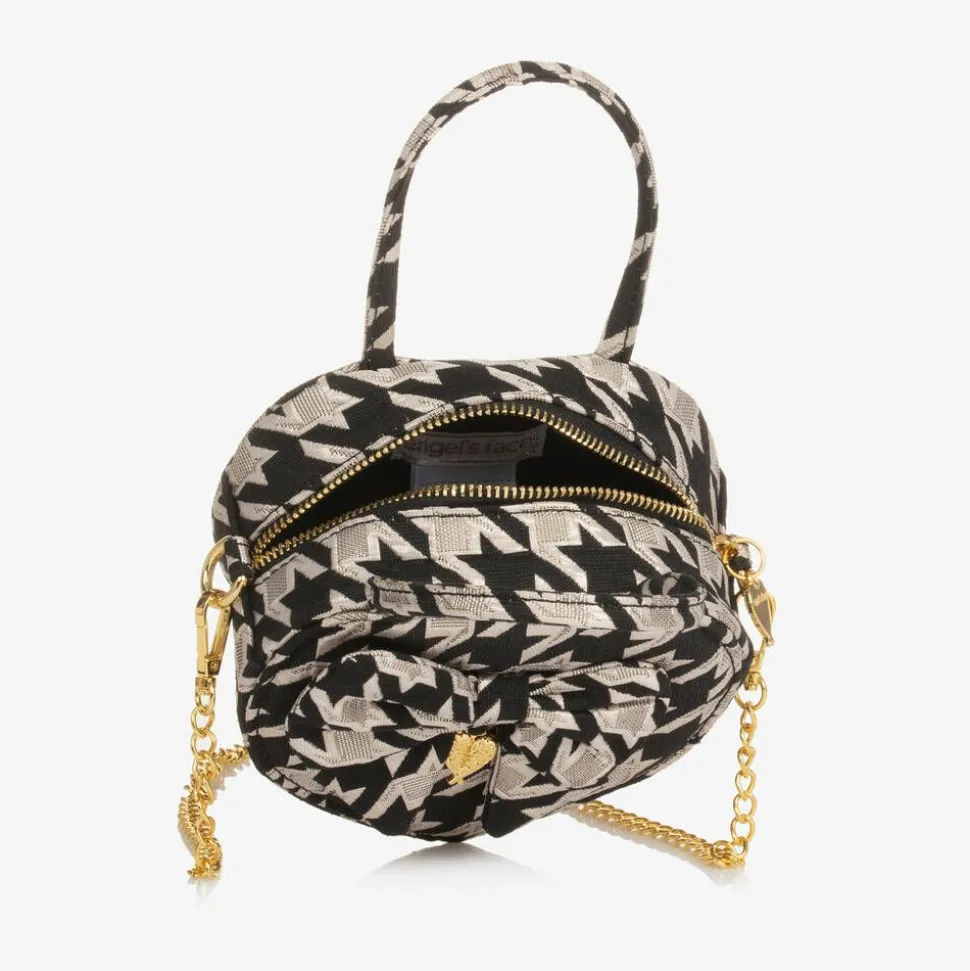 Girls Black & Silver Houndstooth Bag (15cm)