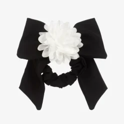 Girls Black Bow & Flower Hair Elastic