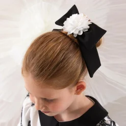 Girls Black Bow & Flower Hair Elastic