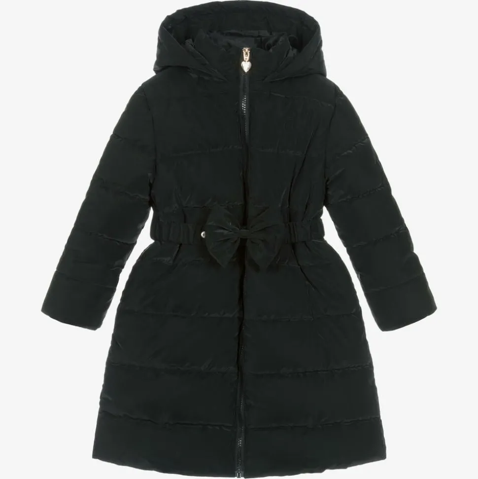 Girls Black Bow Puffer Coat