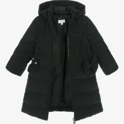 Girls Black Bow Puffer Coat