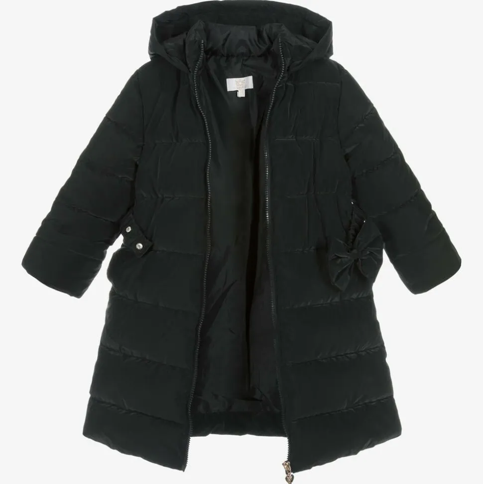 Girls Black Bow Puffer Coat