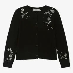 Girls Black Cashmere Embellished Cardigan