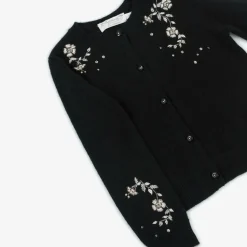 Girls Black Cashmere Embellished Cardigan