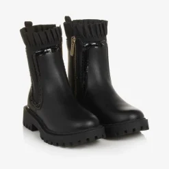 Girls Black Chelsea Ruffle Boots