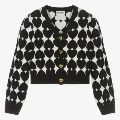 Girls Black Cotton & Wool Knit Cardigan