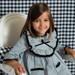 Girls Black Cotton Gingham Dress