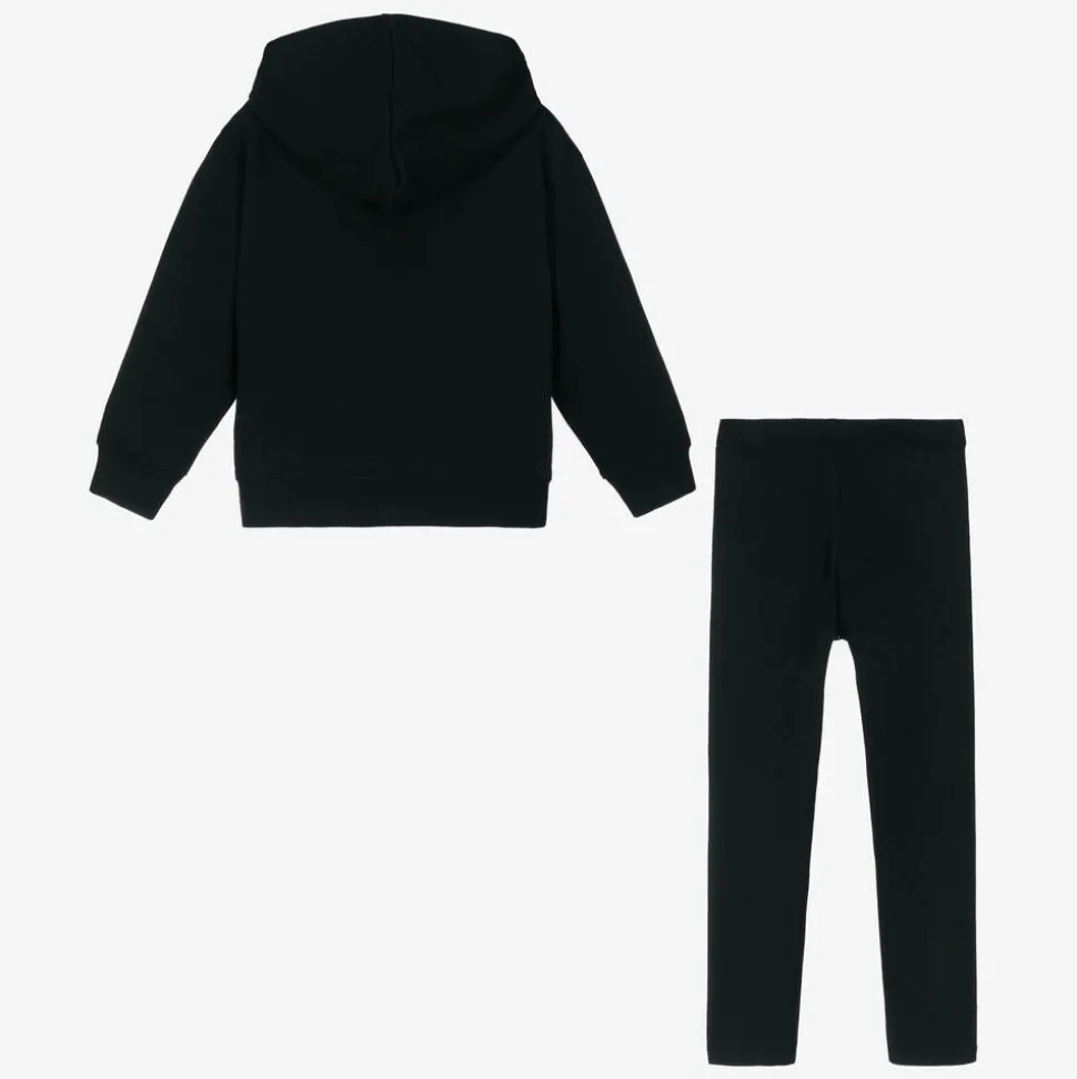 Girls Black Cotton Hoodie & Leggings Set