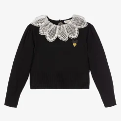 Girls Black Cotton Knit Sweater