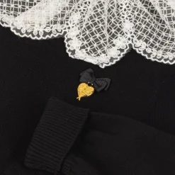 Girls Black Cotton Knit Sweater