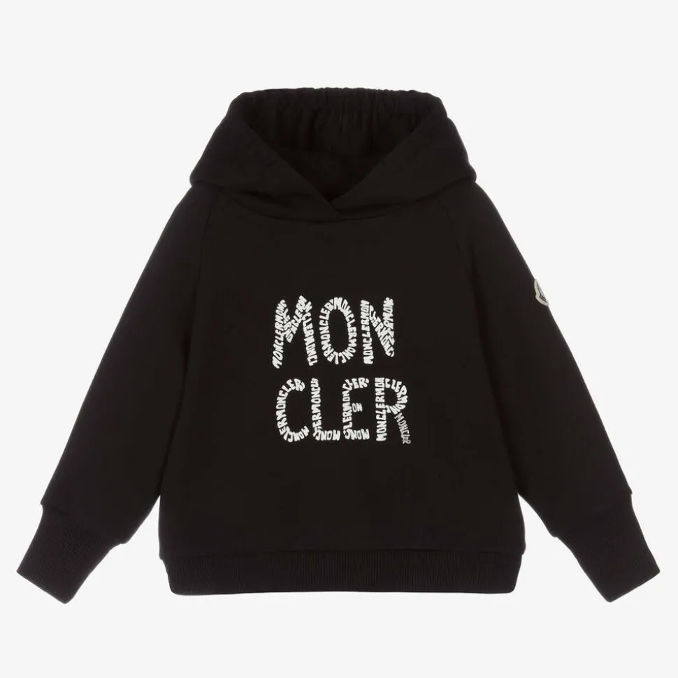 Girls Black Cotton Logo Hoodie