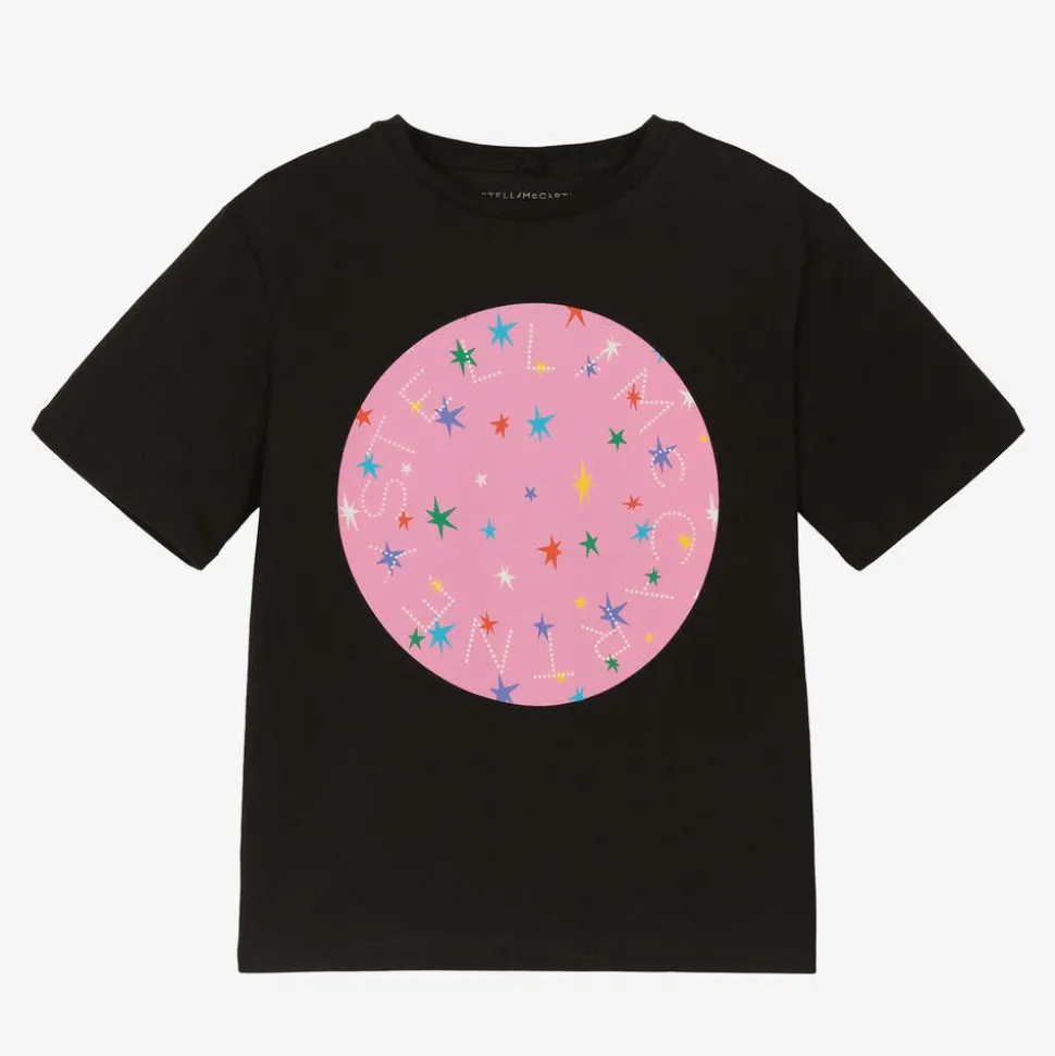 Girls Black Cotton Star Logo T-Shirt