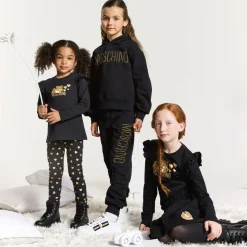 Girls Black Cotton Stud Logo Tracksuit
